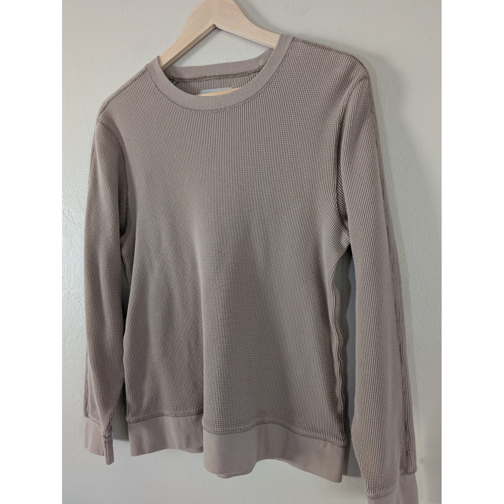 Everlane Organic Cotton Waffle Knit Long Sleeve Crew Neck Top Beige Lounge Cozy‎ - Picture 4 of 8